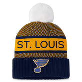 NHL St. Louis Blues Fanatics Women's Authentic Pro Rink Cuffed Knit Hat with Pom - Navy/Gold