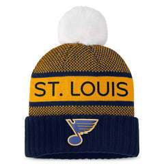 NHL St. Louis Blues Fanatics Women's Authentic Pro Rink Cuffed Knit Hat with Pom - Navy/Gold