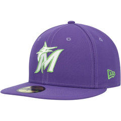 Miami Marlins New Era Lime Side Patch 59FIFTY Fitted Hat - Purple Hats