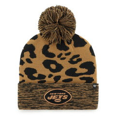 New York Jets '47 Women's Rosette Cuffed Knit Hat with Pom Brown