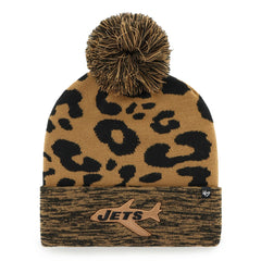 New York Jets '47 Women's Rosette Cuffed Knit Hat with Pom Brown
