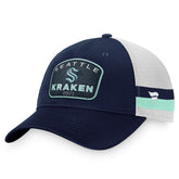 NHL Seattle Kraken Fanatics Fundamental Striped Trucker Adjustable Hat - Deep Sea Blue/White
