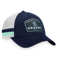 NHL Seattle Kraken Fanatics Fundamental Striped Trucker Adjustable Hat - Deep Sea Blue/White