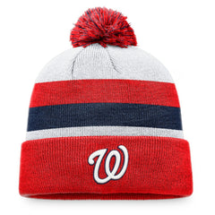 Washington Nationals Fanatics Stripe Cuffed Knit Hat with Pom - Red Hats
