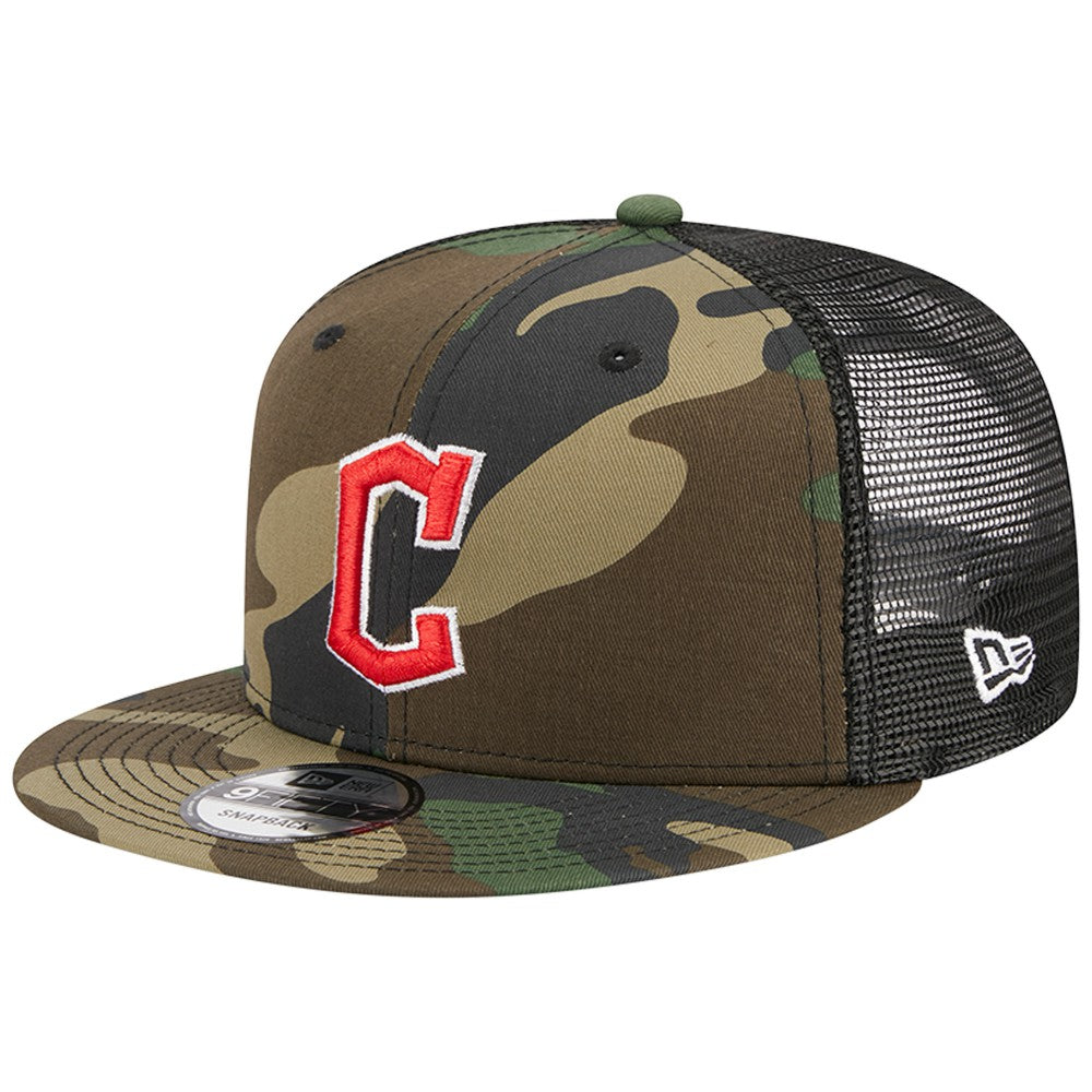 Cleveland Guardians New Era Woodland Camo Trucker 9FIFTY Snapback Hat - Camo Hats