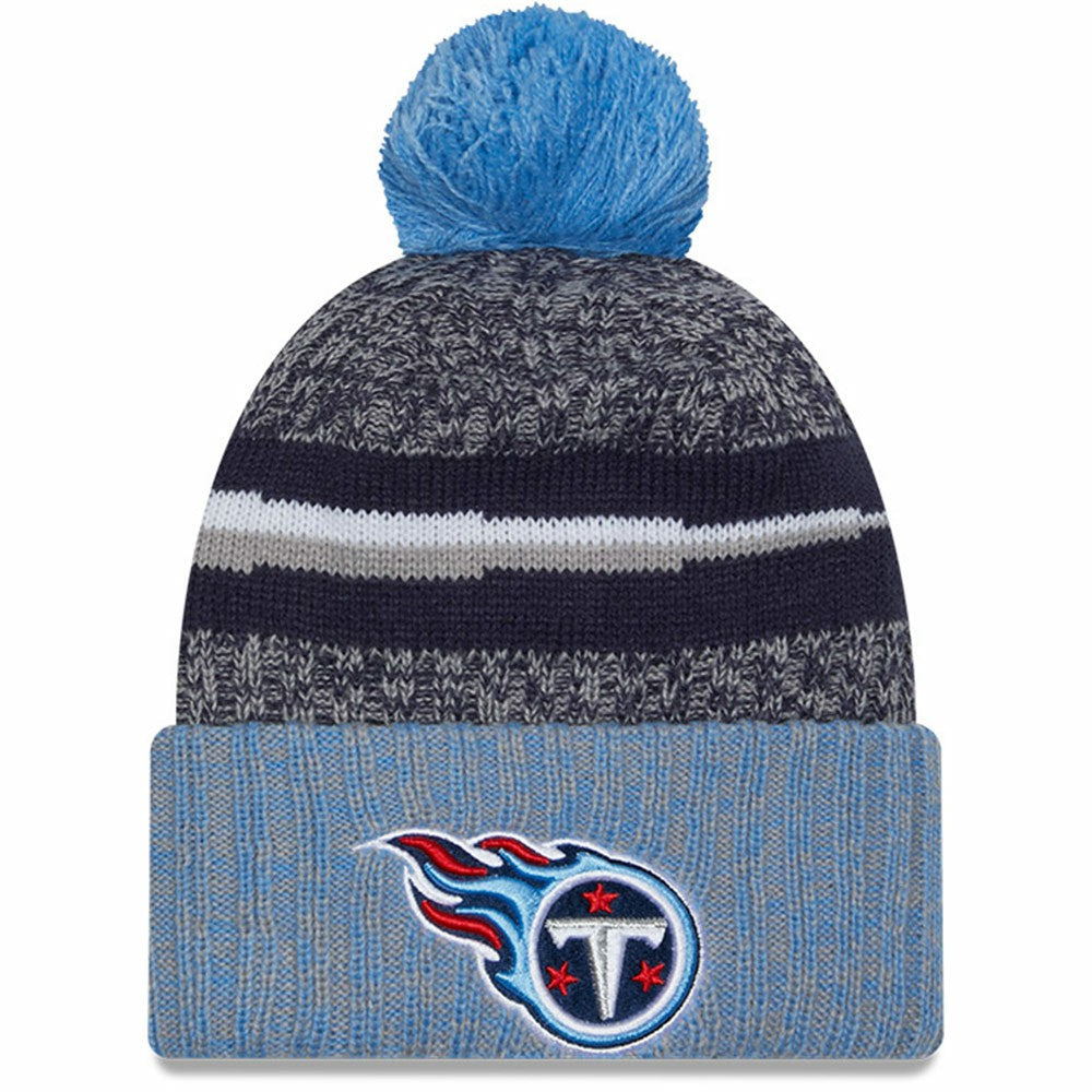 Tennessee Titans New Era 2023 Sideline Sport Cuffed Pom Knit Hat Navy/Light Blue
