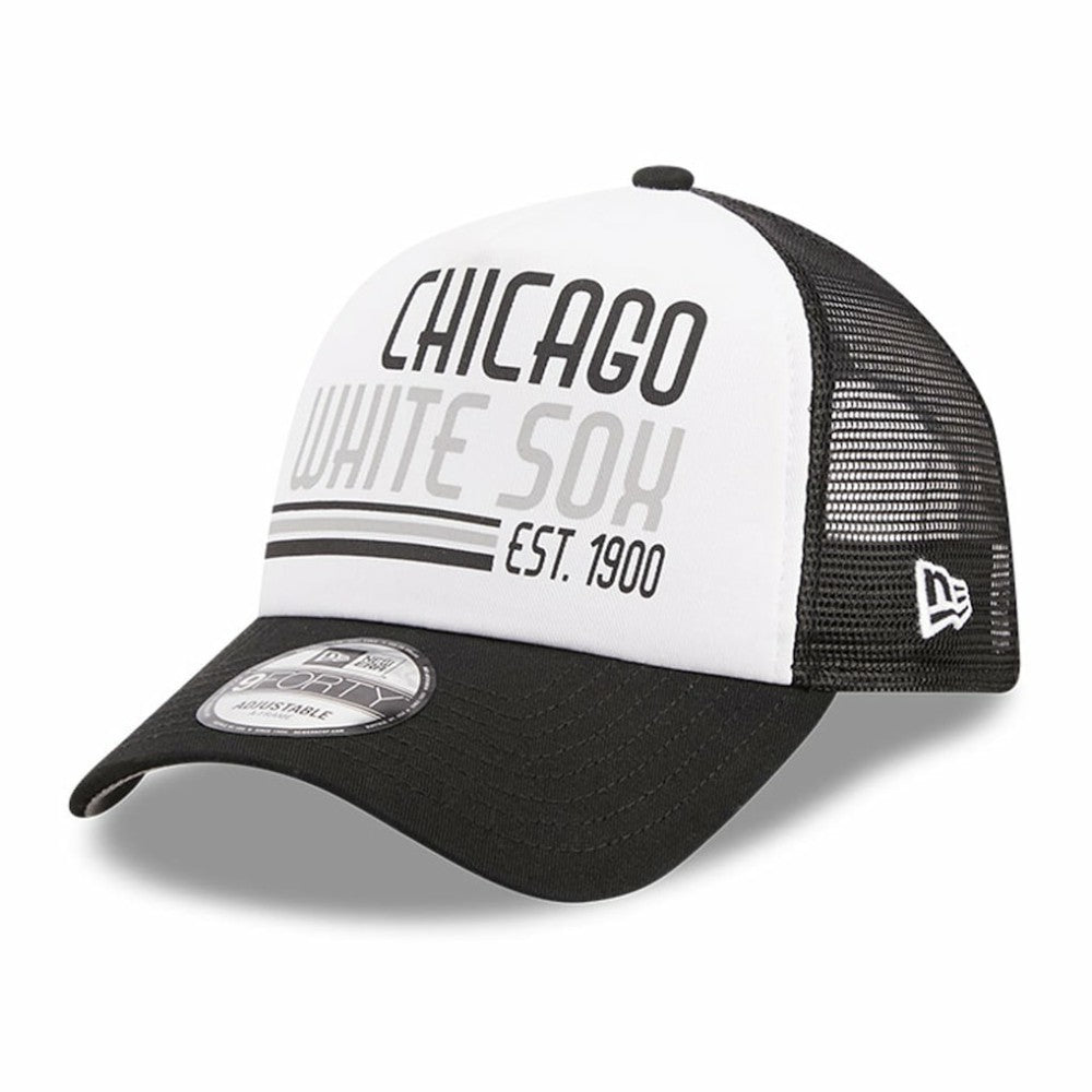 Chicago White Sox New Era Stacked A-Frame Trucker 9FORTY Adjustable Hat - White/Black Hats