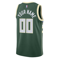 Milwaukee Bucks Unisex Swingman Custom Jersey Hunter Green Icon Edition