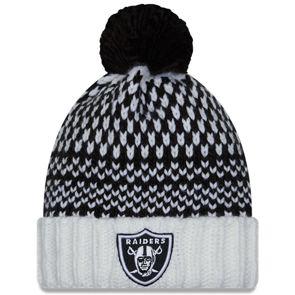 Las Vegas Raiders New Era Women's 2023 NFL Crucial Catch Cuffed Pom Knit Hat Black/White
