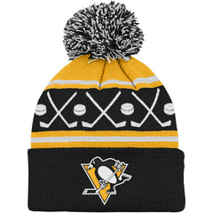 NHL Pittsburgh Penguins Preschool Faceoff Cuffed Knit Hat with Pom - Black