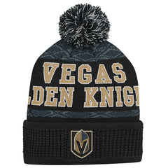 NHL Vegas Golden Knights Youth Puck Cuffed Knit Hat with Pom - Black