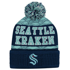 NHL Seattle Kraken Youth Puck Cuffed Knit Hat with Pom - Deep Sea Blue