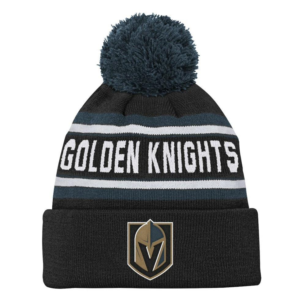 NHL Vegas Golden Knights Youth Jacquard Cuffed Knit Hat with Pom - Black