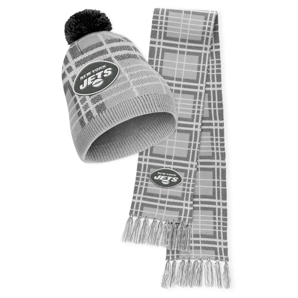 New York Jets WEAR by Erin Andrews Women's Plaid Knit Hat with Pom & Scarf Set