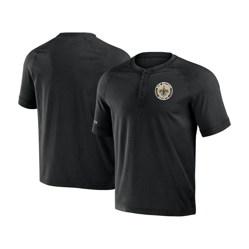 New Orleans Saints NFL x Darius Rucker Collection Washed Raglan Henley T-Shirt Black