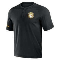 Pittsburgh Steelers NFL x Darius Rucker Collection Washed Raglan Henley T-Shirt Black