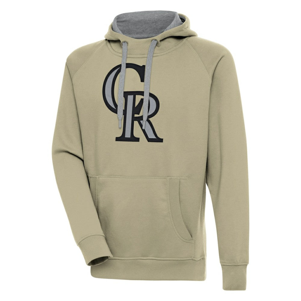Colorado Rockies Antigua Victory Pullover Hoodie - Khaki Hoodies