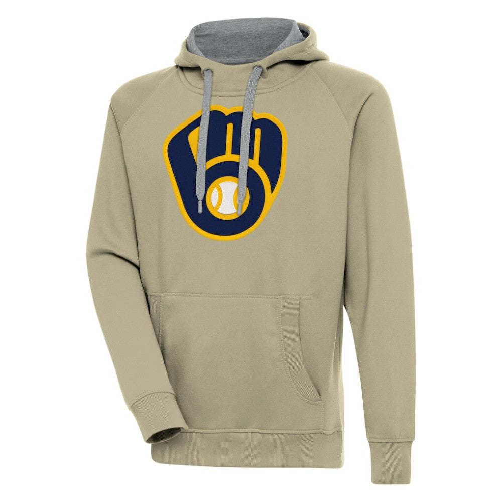 Milwaukee Brewers Antigua Victory Pullover Hoodie - Khaki Hoodies