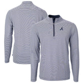 Atlanta Braves Cutter & Buck Virtue Eco Pique Micro Stripe Recycled Quarter-Zip Pullover Top - Navy/White Pullover