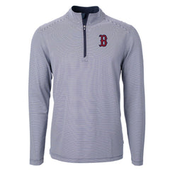 Boston Red Sox Cutter & Buck Virtue Eco Pique Micro Stripe Recycled Quarter-Zip Pullover Top - Navy/White Pullover
