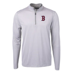 Boston Red Sox Cutter & Buck Virtue Eco Pique Micro Stripe Recycled Quarter-Zip Pullover Top - Gray/White Pullover