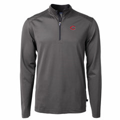 Cincinnati Reds Cutter & Buck Virtue Eco Pique Micro Stripe Recycled Quarter-Zip Pullover Top - Black/Gray Pullover