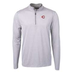 Cincinnati Reds Cutter & Buck Virtue Eco Pique Micro Stripe Recycled Quarter-Zip Pullover Top - Gray/White Pullover