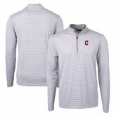 Cleveland Guardians Cutter & Buck Virtue Eco Pique Micro Stripe Recycled Quarter-Zip Pullover Top - Gray/White Pullover