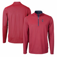 Cleveland Guardians Cutter & Buck Virtue Eco Pique Micro Stripe Recycled Quarter-Zip Pullover Top - Red/Navy Pullover