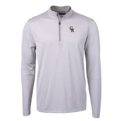 Colorado Rockies Cutter & Buck Virtue Eco Pique Micro Stripe Recycled Quarter-Zip Pullover Top - Gray/White Pullover