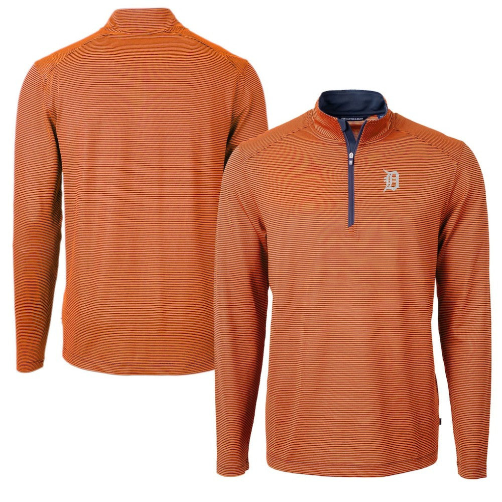 Detroit Tigers Cutter & Buck Virtue Eco Pique Micro Stripe Recycled Quarter-Zip Pullover Top - Orange/Navy Pullover