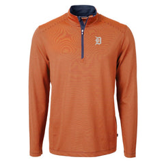 Detroit Tigers Cutter & Buck Virtue Eco Pique Micro Stripe Recycled Quarter-Zip Pullover Top - Orange/Navy Pullover