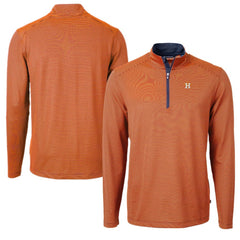 Houston Astros Cutter & Buck Virtue Eco Pique Micro Stripe Recycled Quarter-Zip Pullover Top - Orange/Navy Pullover