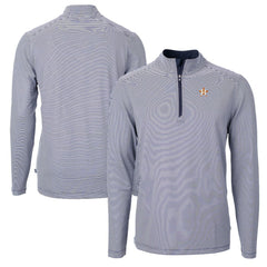 Houston Astros Cutter & Buck Virtue Eco Pique Micro Stripe Recycled Quarter-Zip Pullover Top - Navy/White Pullover