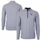 Kansas City Royals Cutter & Buck Virtue Eco Pique Micro Stripe Recycled Quarter-Zip Pullover Top - Navy/White Pullover