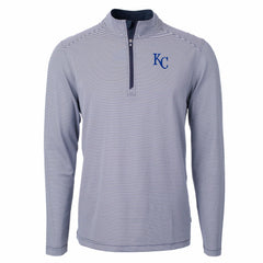 Kansas City Royals Cutter & Buck Virtue Eco Pique Micro Stripe Recycled Quarter-Zip Pullover Top - Navy/White Pullover