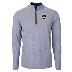 Milwaukee Brewers Cutter & Buck Virtue Eco Pique Micro Stripe Recycled Quarter-Zip Pullover Top - Navy/White Pullover