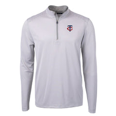 Minnesota Twins Cutter & Buck Virtue Eco Pique Micro Stripe Recycled Quarter-Zip Pullover Top - Gray/White Pullover