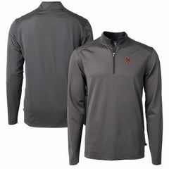 New York Mets Cutter & Buck Virtue Eco Pique Micro Stripe Recycled Quarter-Zip Pullover Top - Black/Gray Pullover