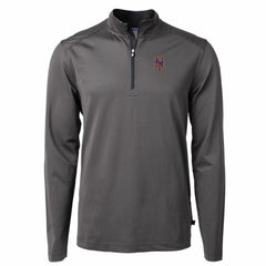 New York Mets Cutter & Buck Virtue Eco Pique Micro Stripe Recycled Quarter-Zip Pullover Top - Black/Gray Pullover