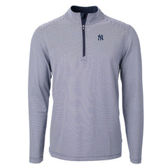 New York Yankees Cutter & Buck Virtue Eco Pique Micro Stripe Recycled Quarter-Zip Pullover Top - Navy/White Pullover