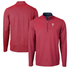 Philadelphia Phillies Cutter & Buck Virtue Eco Pique Micro Stripe Recycled Quarter-Zip Pullover Top - Red/Navy Pullover