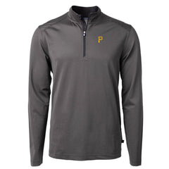Pittsburgh Pirates Cutter & Buck Virtue Eco Pique Micro Stripe Recycled Quarter-Zip Pullover Top - Black/Gray Pullover