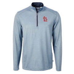 St. Louis Cardinals Cutter & Buck Virtue Eco Pique Micro Stripe Recycled Quarter-Zip Pullover Top - Light Blue/Navy Pullover