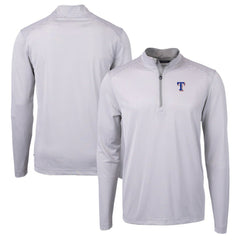 Texas Rangers Cutter & Buck Virtue Eco Pique Micro Stripe Recycled Quarter-Zip Pullover Top - Gray/White Pullover