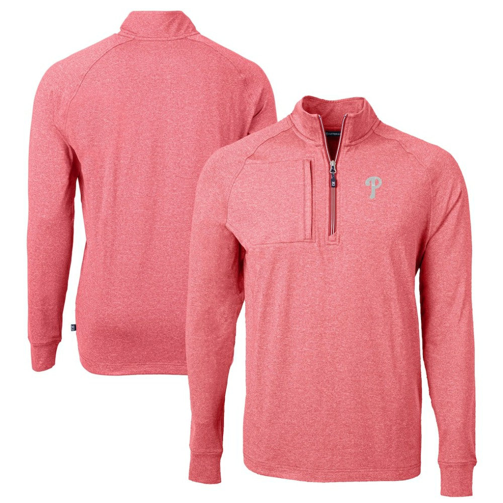 Philadelphia Phillies Cutter & Buck Adapt Eco Knit Stretch Recycled Quarter-Zip Pullover Top - Heather Red Pullover