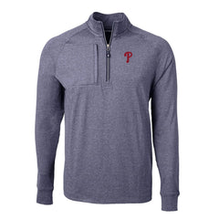 Philadelphia Phillies Cutter & Buck Adapt Eco Knit Stretch Recycled Quarter-Zip Pullover Top - Heather Navy Pullover