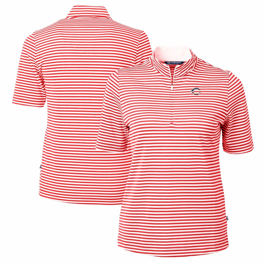Cincinnati Reds Cutter & Buck Women's Virtue Eco Pique Stripe Recycled Quarter-Zip Pullover Top - Red Pullover