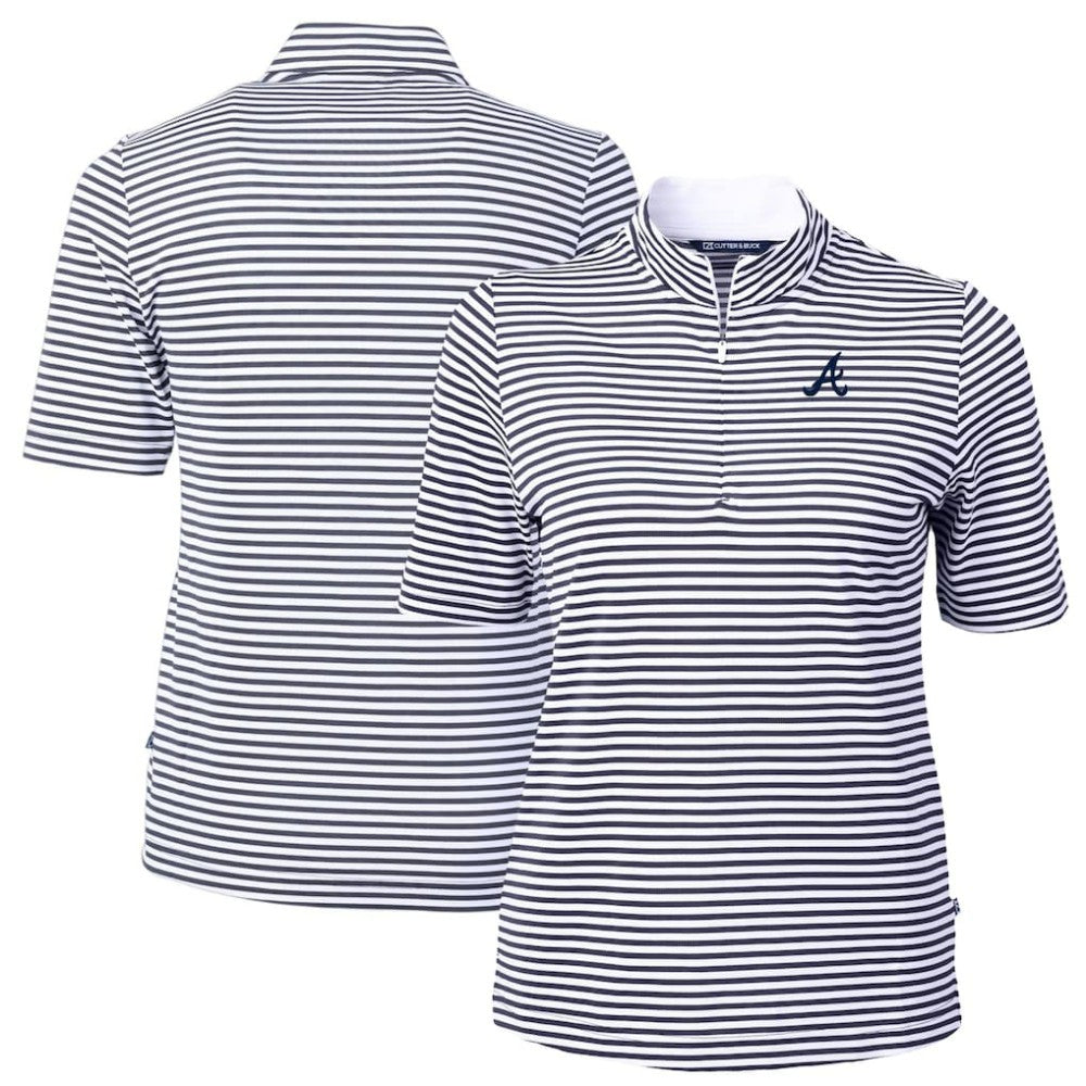 Atlanta Braves Cutter & Buck Women's Virtue Eco Pique Stripe Top - Navy Tops