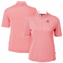 Cincinnati Reds Cutter & Buck Women's Virtue Eco Pique Stripe Top - Red Tops